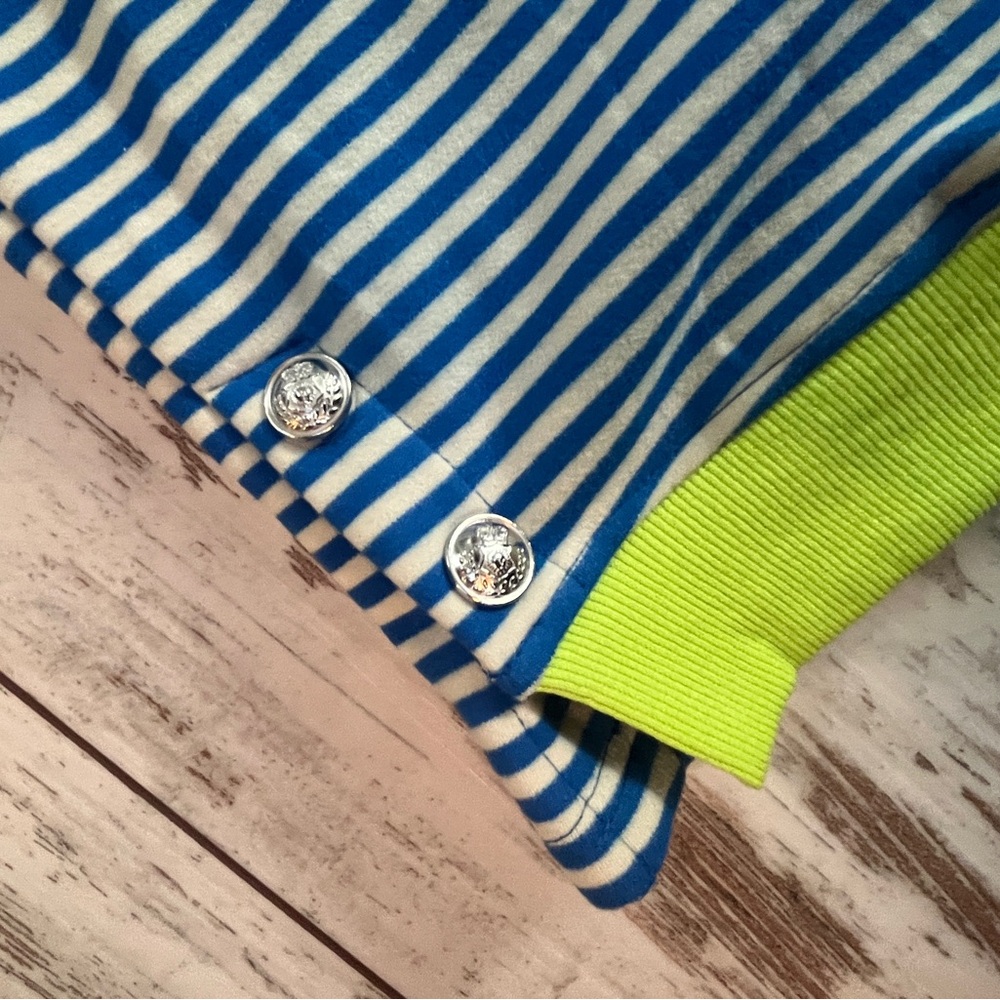 NWOT Oversized Blue & White Striped Sweater – XL – Neon Trim & Silver Button - Picture 3 of 16